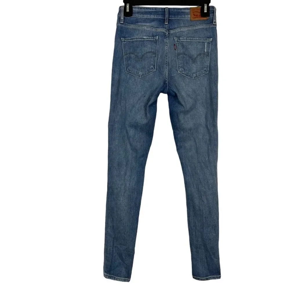 LEVI'S 721 HIGH RISE SKINNY Medium Blue Wash Distressed Red Tab Jeans sz 26 x 32